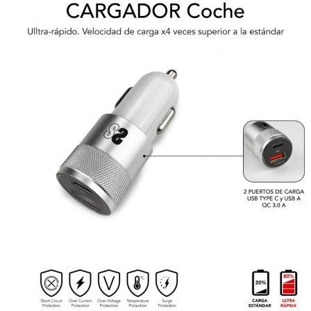 Subblim Cargador de Coche Dual PD20W+QC3.0 con Cable USB C a Lightning Blanco